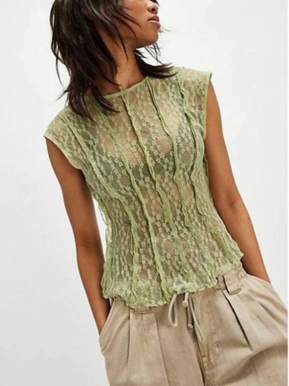 NWOT Free People Rimone Lace top in Green